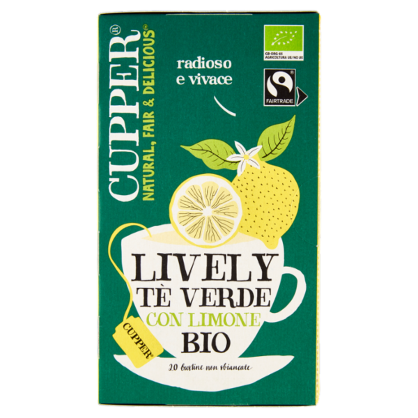CUPPER Tè Verde con Limone Biologico e Fairtrade, Tè Leggero, 20 Bustine 35 g