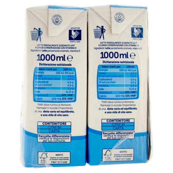 parmalat Bontà e Linea con Vitamina D Latte Parzialmente Scremato 6 x 1000 ml