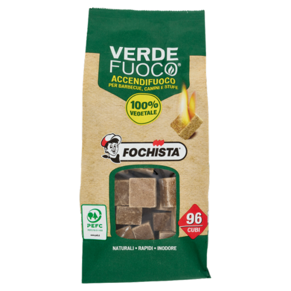 Fochista Verdefuoco Accendifuoco per Barbecue, Camini e Stufe 96 Cubi 580 g