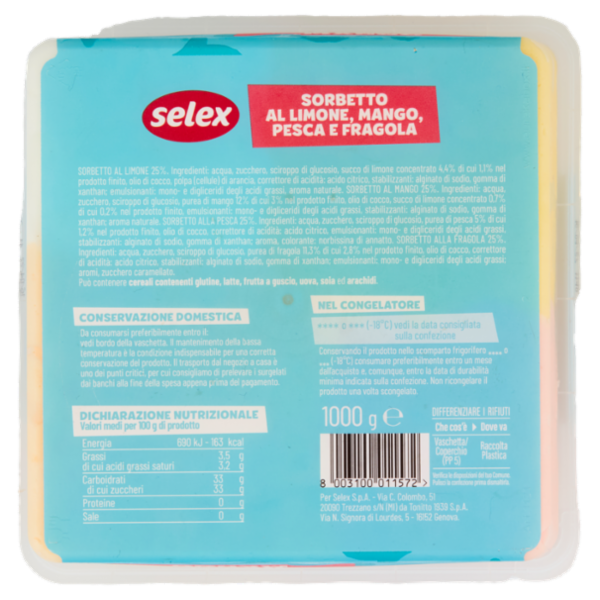 Selex Gelato Fragola, Limone, Pesca e Mango 1 kg