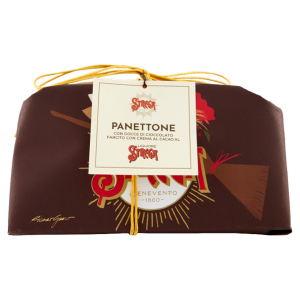 Strega Panettone con Gocce di Cioccolato Farcito con Crema al Cacao al Liquore Strega 1000 g