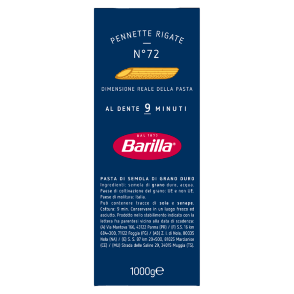 Barilla Pasta Pennette Rigate n.72 1Kg
