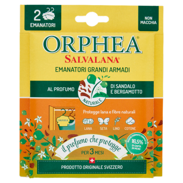 Orphea Salvalana Emanatori Grandi Armadi al Profumo Naturale di Sandalo e Bergamotto 2 x 4,4 g