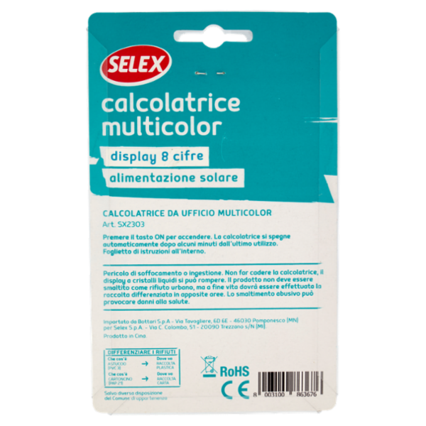 Selex Calcolatrice Piccola Display 8 Cifre Colori Assortiti