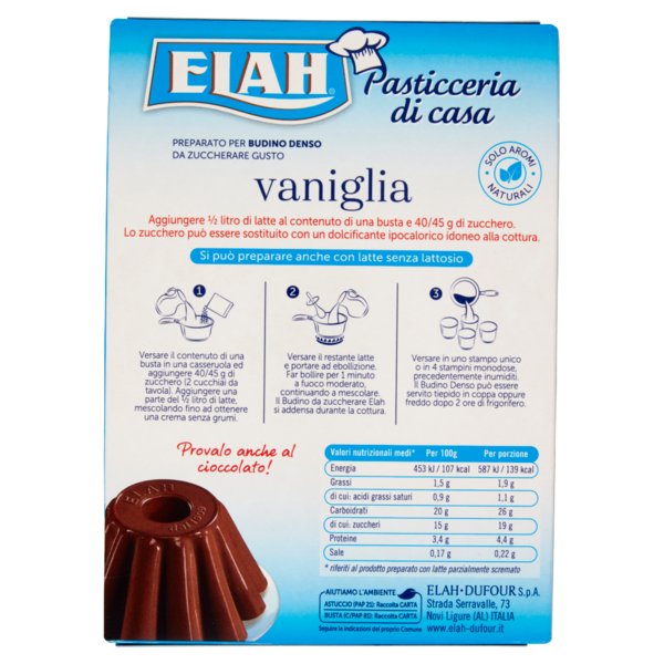 Elah Preparato per Budino Denso Gusto vaniglia da Zuccherare 2 x 44 g