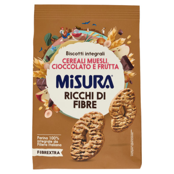 Misura Fibrextra Biscotti integrali Cereali Muesli, Cioccolato e Frutta 230 g