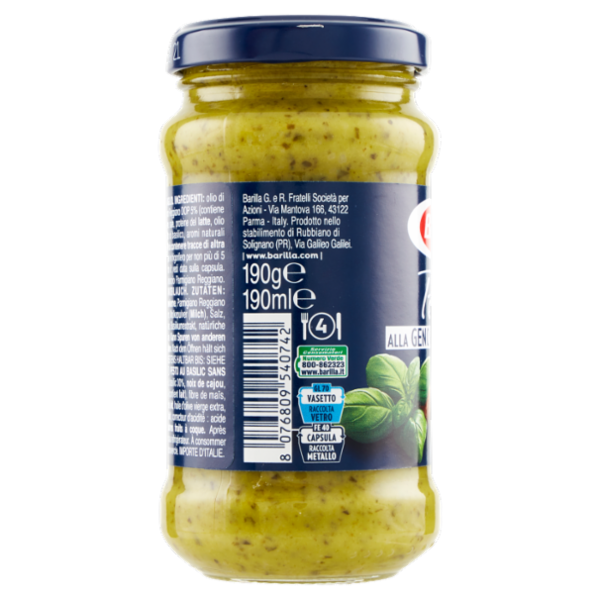 Barilla Pesto alla Genovese senza Aglio Condimento e Sugo per Pasta 190 g