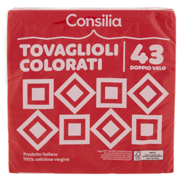 Consilia Tovaglioli 2 Veli 33x33 cm Rosso 43 pezzi