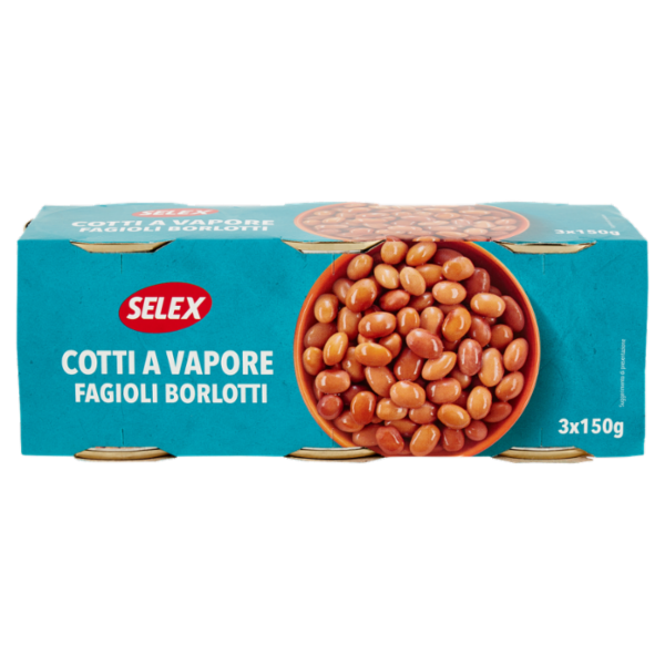 Selex Fagioli Borlotti Cotti a Vapore 3x150 g