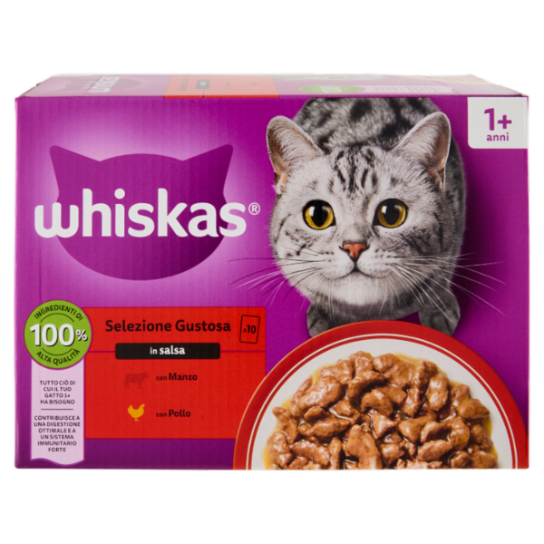 Whiskas Selezione Gustosa in salsa con manzo, con pollo 10x85g