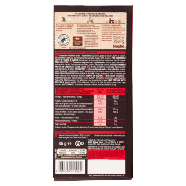 PERUGINA NERO Fondente Extra 51% Tavoletta Cioccolato Fondente 85g