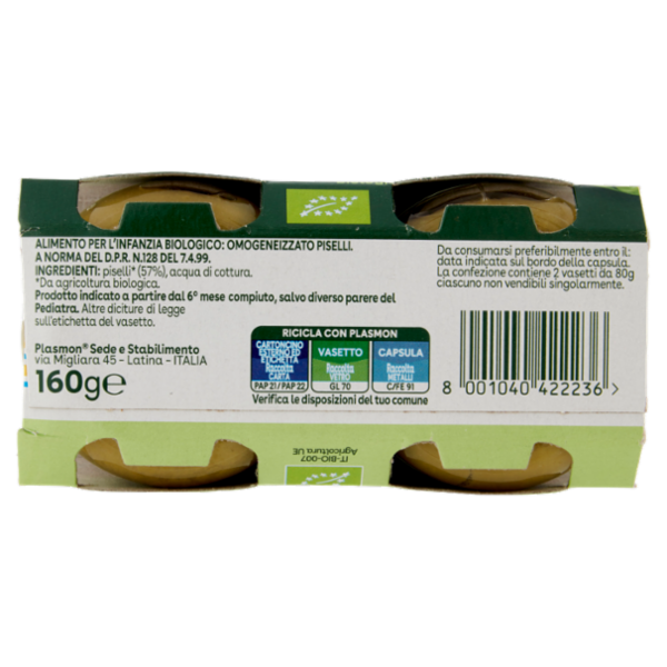 Plasmon semplicemente bio piselli 2 x 80 g