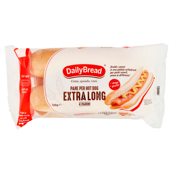 DailyBread Pane per Hot Dog Extra Long Panini 4 x 80 g