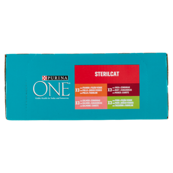 PURINA ONE umido Sterilcat Pollo Fagiolini, Manzo Carote, Salmone Carote, Tacchino Fagiolini 12x85g
