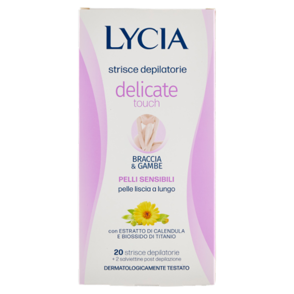 Lycia delicate touch strisce depilatorie Braccia & Gambe Pelli Sensibili 20 strisce + 2 salviettine
