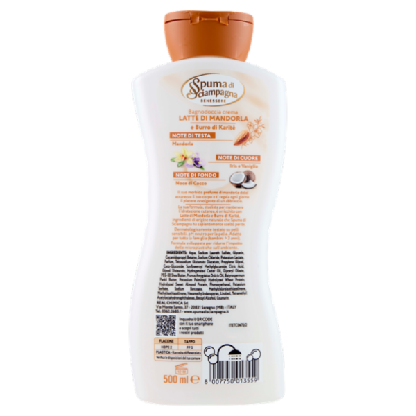 Spuma di Sciampagna Benessere Bagnodoccia crema Idratante Latte di Mandorla e Burro di Karitè 500 ml