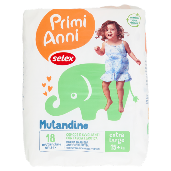 Selex Primi Anni Pannolini Mutandine per Bambini Extra Large 15+ kg 18 pezzi
