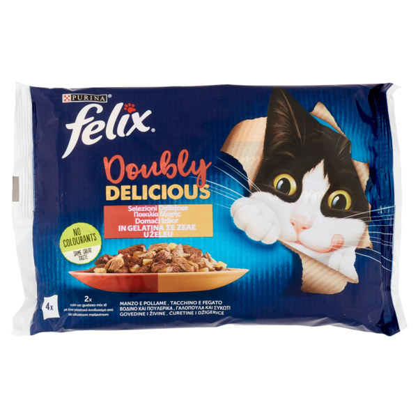 FELIX Doubly Delicious Selezioni Deliziose in Gelatina (Manzo/Pollame & Tacchino/Fegato) 4 x 85 g