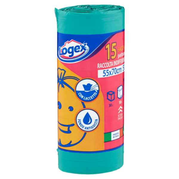 Logex Sacchi pattumiera Raccolta Indifferenziata 55x70cm 50L 15 pz