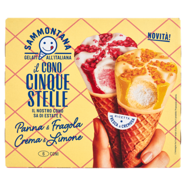 Sammontana il Cono Cinque Stelle Panna & Fragola, Crema & Limone 6 x 60 g