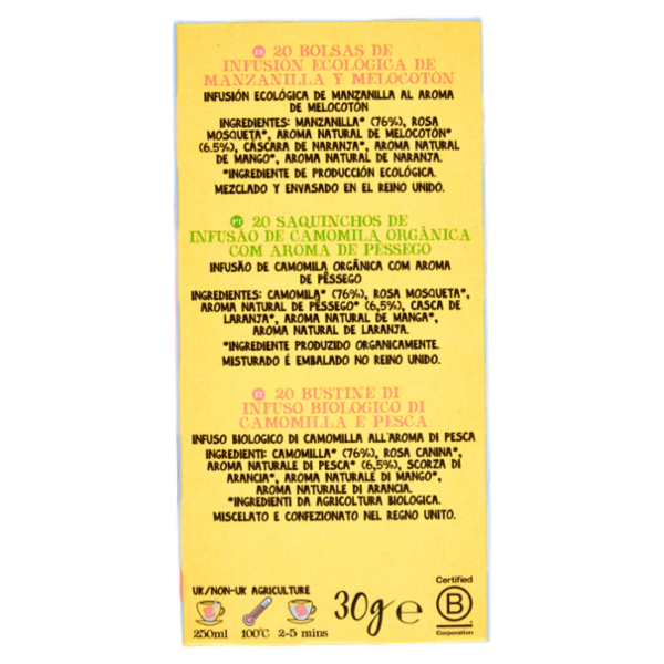 CUPPER Infuso Biologico Camomilla e Pesca, Tisana Rilassante Fruttata e Delicata, 20 Bustine 30 g