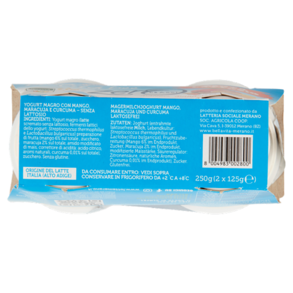 bella vita free Yogurt Magro Senza Lattosio Zero Grassi Mango, Maracuja e Curcuma 2 x 125 g