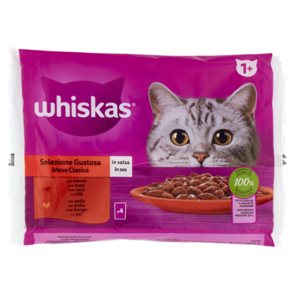 Whiskas Selezione Gustosa in salsa con manzo, con pollo 4 x 85 g