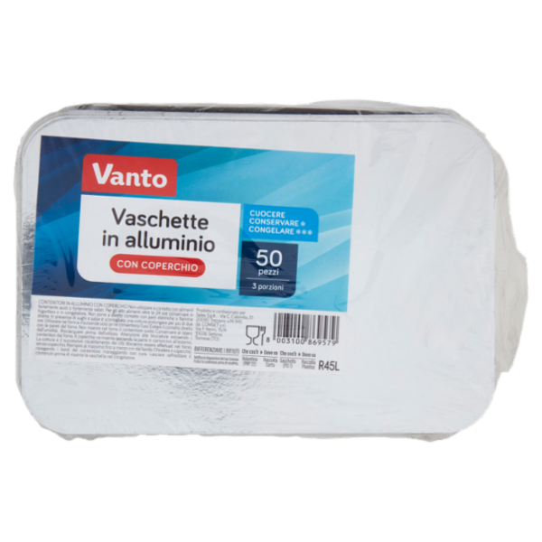 Vanto Contenitore in Alluminio con Coperchio 20x13x5 cm 50 pezzi