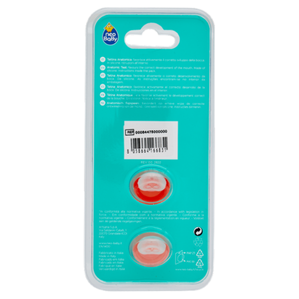 neo Baby Light Succhietto Anatomico in Silicone 6m+ Dino Arancio 2 pz