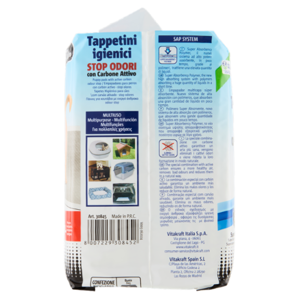Vitakraft Tappetini igienici Stop Odori con Carbone Attivo 60x60 cm 15 pz