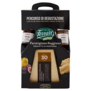 Ferrari Parmigiano Reggiano DOP Prodotto Di Montagna Oltre 30 Mesi 300g Con Salse Di Fichi e Pere