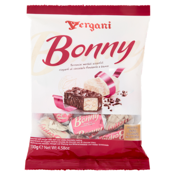 Vergani Bonny Torroncini morbidi assortiti ricoperti di cioccolato fondente e bianco 130 g