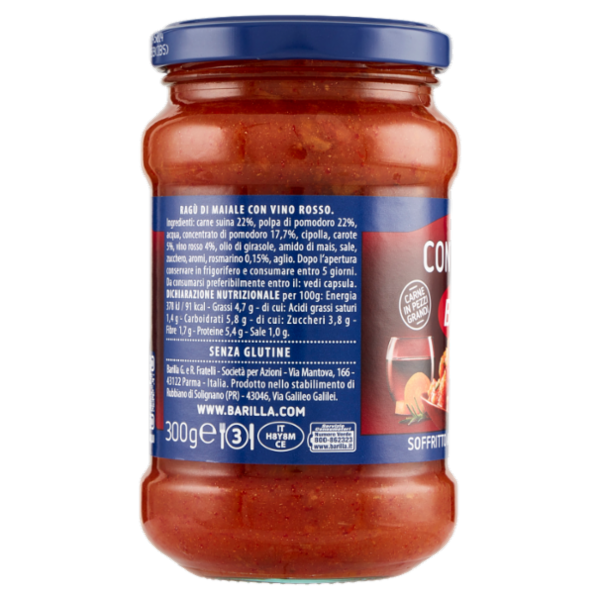 Barilla Sugo Ragù Contadino con Vino Rosso Condimento per Pasta 300g