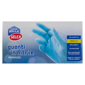Selex Casa Bella Guanti Monouso In Nitrile Misura Media (7-7,5) Dispenser 100 Pezzi