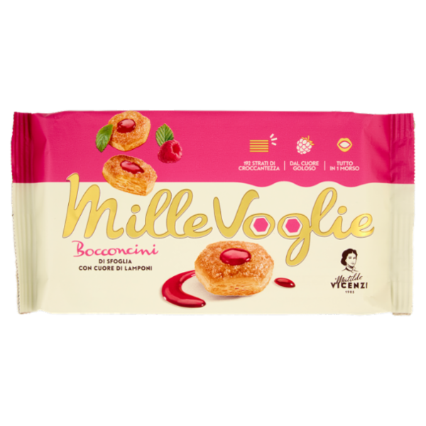 Matilde Vicenzi MilleVoglie Bocconcini di Sfoglia con Cuore di Lamponi 90 g