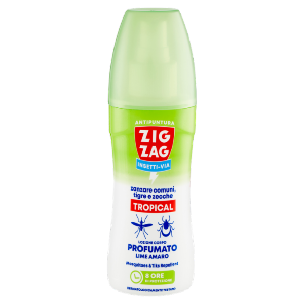 Zig Zag Insetti-Via Antipuntura Tropical zanzare comuni, tigre e zecche Lime Amaro 100 ml