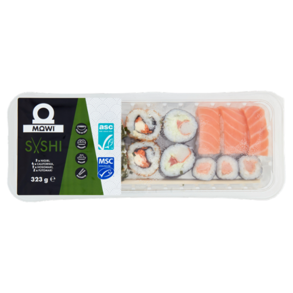 Mowi Sushi 3 x Nigiri, 4 x California, 3 x Hosomaki, 2 x Futomaki 323 g