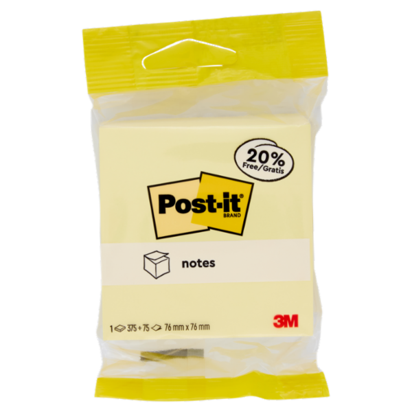 Post-it® Cubo di foglietti - Canary Yellow - 76 mm x 76 mm - 375 fogli+20% gratis