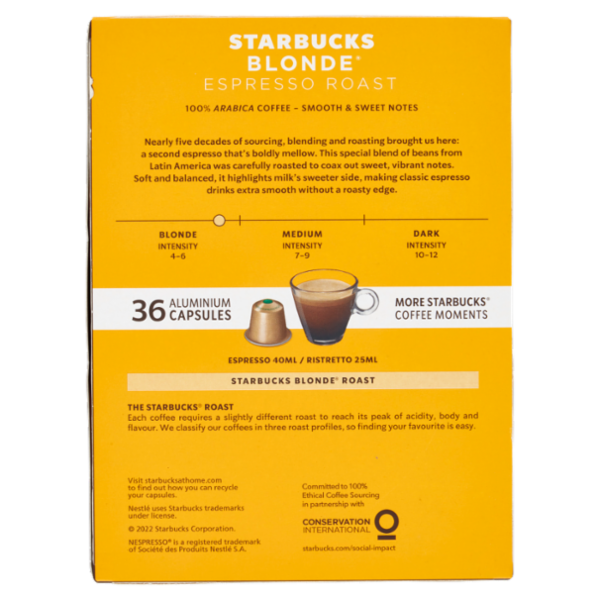 STARBUCKS Blonde Espresso Roast By Nespresso Caffè Espresso 36 capsule