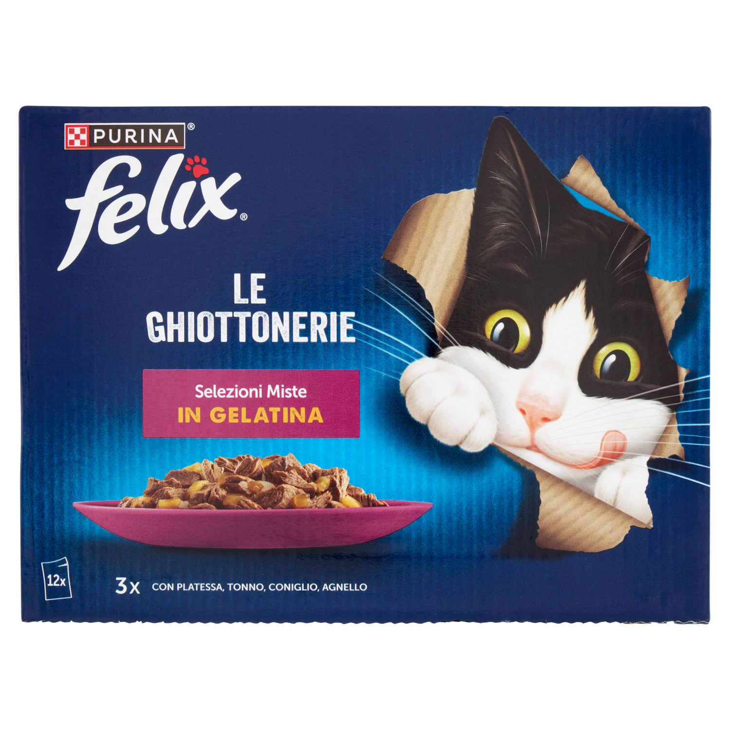 FELIX Le Ghiottonerie Selezioni Miste In Gelatina Platessa, Tonno, Coniglio, Agnello 12x85g