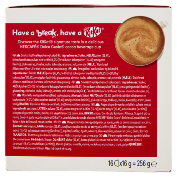 NESCAFÉ DOLCE GUSTO KitKat Bevanda gusto Cacao e Wafer 16 capsule 256g