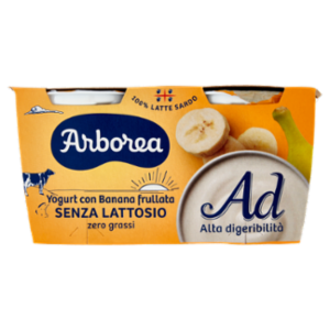 Arborea Ad Alta Digeribilità Yogurt Con Banana Frullata Senza Lattosio Zero Grassi 2 x 125 g