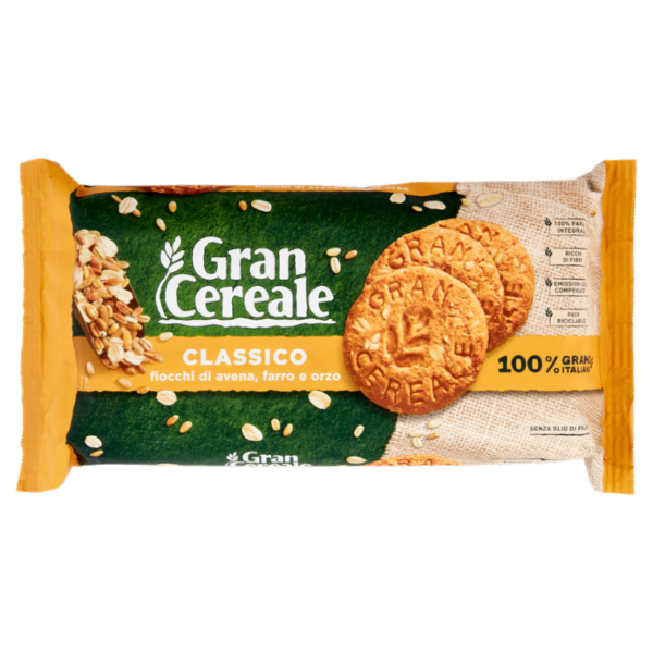 Gran Cereale Biscotti Gran Cereale Classico Fiocchi di Avena Farro Orzo Tubo 500 g