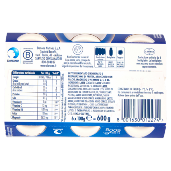 ACTIMEL Tripla Azione, Yogurt da Bere con Vit D e C e Magnesio, gusto Fragola&Melograno,6x100g