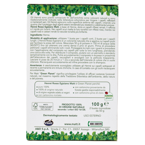 Matt Henné Rosso Egiziano Puro 100% Riflessante capelli 2 x 50 g