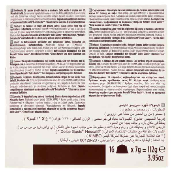 Kimbo Espresso Intenso Capsule Compatibili con le Macchine Nescafé Dolce Gusto* 16 x 7 g