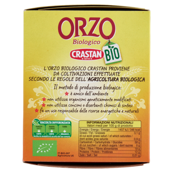 Crastan Bio Orzo Biologico Tostato Macinato 16 Cialde per Moka e Infusione 96 g