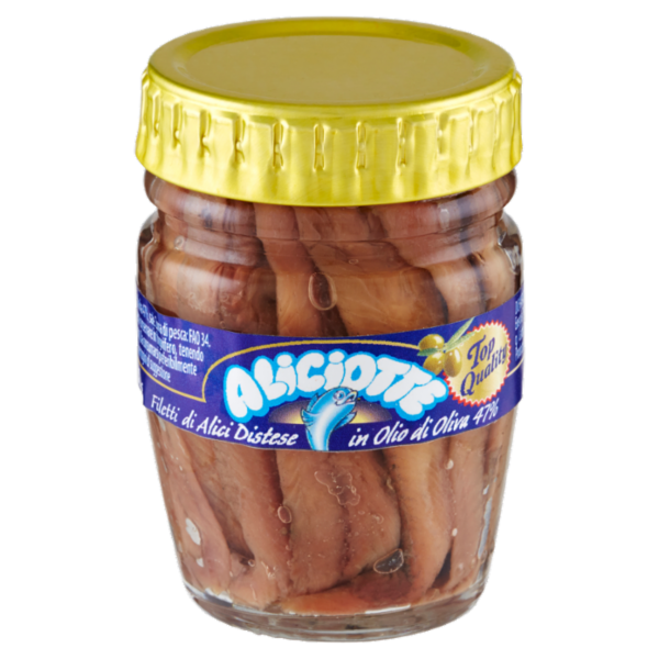 L'Isola d'Oro Aliciotte Top Quality Filetti di Alici Distese in Olio di Oliva 47% 58 g
