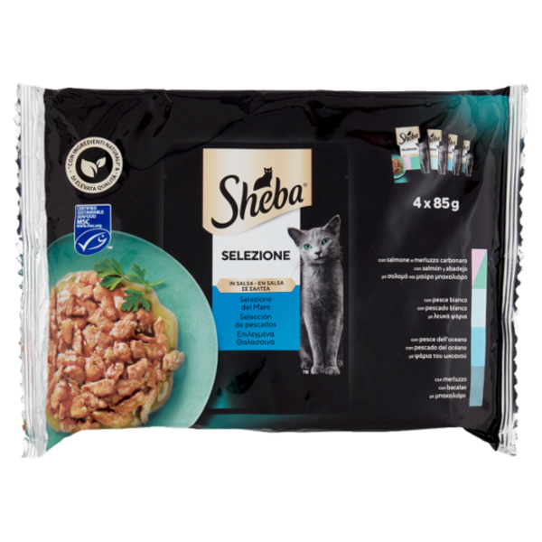 Sheba Selezione Cibo Umido Gatto in Salsa Selezione del Mare 4 x 85g