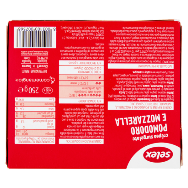 Selex Crêpes Surgelate Mozzarella e Pomodoro 4 pezzi 250 g